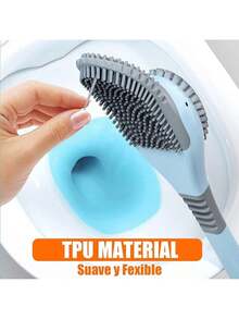EstiloEscobillero de Silicona, Cepillo para Lavar Baño, Juego de Escobilla y Soporte para Inodoro de Baño, Cabezal de Cepillo Flexible con Cerdas de Silicona (Azul)Versión mejorada - azul - Ver 7