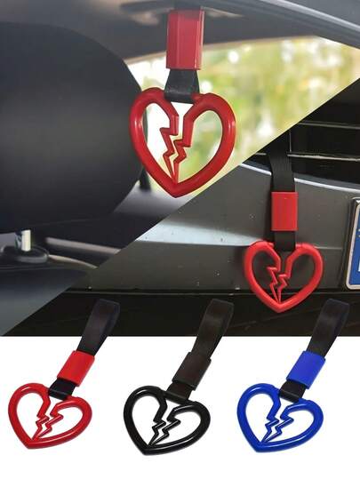 JDM Racing Heart-Shaped Tow Hook - Drifting Style Safety Warning Ring, Durable Nylon And PVC Multifunctional Car Accessory, Decorative And Practical Towing Strap Accessory, Car Decoration Pendant