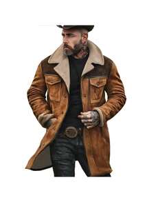 Men's Trench Coat,Men's Autumn/Winter Suede Color-Blocked Jacket With Multiple Pockets And Zipper - 布朗1 - 查看 1