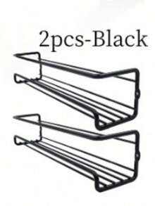 1 Or 2 Pieces Black/Silver Box Iron Spice Rack, With Two Installation Methods: No-Hole Adhesive And Screw Hole, Space-Saving Spice Jar Rack, Cabinet Door Wall Storage Herb Cabinet Wire Spice Rack Design, Suitable For Kitchen Drawer Door - Multicolor - View 12