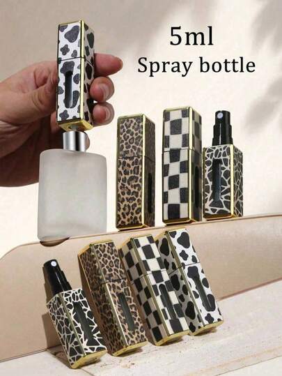 1pc 5ml Leopard Print Square Refillable Perfume Bottle, Portable Refillable Perfume Spray Bottle With Leopard And Floral Pattern, Mini Travel Spray Bottle. Portable Refillable Travel Perfume Bottle, Square Decanting Bottle, Spray Bottle. Reusable.