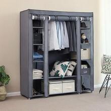 69" Portable Clothes Closet Wardrobe Storage Organizer, Gray Non-Woven Fabric, Extra Strong Durable Build, Quick Easy Assembly, Large Capacity, Ideal For Bedroom Dorm Apartment, Space-Saving Design - mặc định - Xem 11