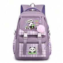 熊猫动漫卡通印花背包，带USB充电口和耳机孔，轻便尼龙材质，容量大，学院风设计，涤纶内衬，拉链封口，可手洗，适合日常通勤和上学出行，返校用品必备，文具用品，Sprayground背包，情人节礼物 - 彩色 - 查看 15