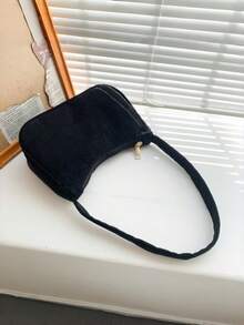 Túi xách vải nhung kẻ, túi đeo vai sang trọng kiểu cổ điển, túi xách dáng baguette dành cho nữ. - trắng - Xem 6