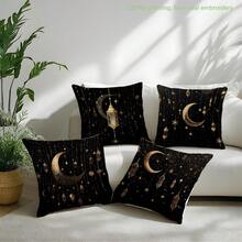 MEMNUN 4pcs Ramadan Kareem Cushion Covers With Crescent Moon And Star Print Pattern, Soft Plush Fabric, Decorative Pillow Covers For Home, Bedroom, Gift (Without Pillow Insert), 17.7*17.7in/19.69*19.69in/15.75*15.75in - Multicolor - View 9