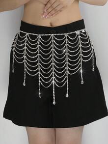 Fashionable Elegant Silver Multi-Layer Crystal Chain Waist Accessory