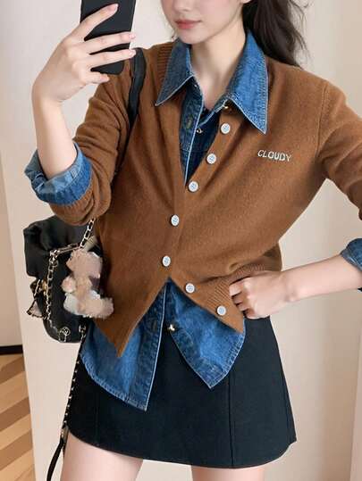 Alicedudu Women's Spring High-End Yarn Round Neck Sweater Cardigan, Elegant Style