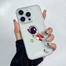 Bonita funda con diseño de astronauta y elementos de vuelo espacial, compatible con iPhone 16, 15, 14 Pro Max, 13, 12, 11, XR y XS Plus. Fabricada en silicona TPU, ofrece protección contra golpes y caídas, además de una excelente sensación al tacto. Es el regalo perfecto para familiares, amigos y seres queridos. - transparente - Ver 2
