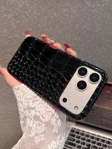 Luxury Crocodile Print Artificial Leather Phone Case Compatible With IPhone 17 ProMax 17Pro 17 16 15 14 13 Pro Max Stylish Protective Back Cover - Black - View 5