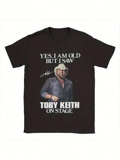 Camiseta vintage de música country de la gira de Toby Keith para hombres - Camiseta oversized con la frase "Sí, soy viejo pero vi a Toby Keith" y estampado de autógrafo, talla grande, cuello redondo casual para conciertos y atuendo casual - Ropa de fan de Toby Keith, lavable a máquina y lavable en seco, comodidad para todas las estaciones, ajuste relajado para fanáticos de la música country, construcción duradera, material transpirable