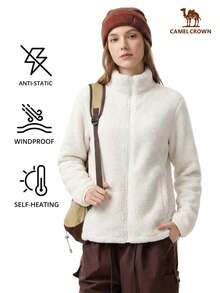 CAMEL CROWN Women's Outdoor Coral Fleece Jacket, Reversible Fleece Coat For Autumn/Winter, Thick & Warm, Anti-Static, Wind-Resistant Lining - Light Frost White - View 10