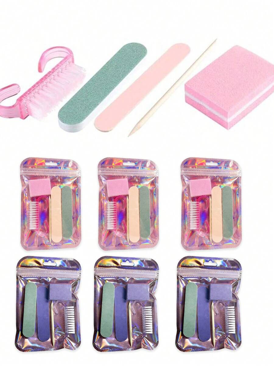 6件套美甲修脚套装，包括迷你指甲锉、双面指甲锉、木质角质层推棒、指甲清洁工具、指甲棒、美甲笔和DIY美甲配件 - 彩色 - 查看 1