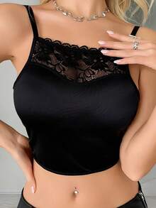 Women's Elegant French Tie Front Camisole - Black - View 3