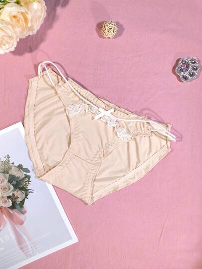 1pc Women's Sexy Solid Color Bow Tie Thin Strap Low Waist Panty