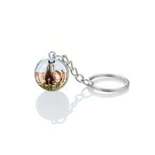 1 llavero de caballo con forma de animal, llavero de bola de cristal con patrón de doble cara, accesorios de joyería de moda, regalo.