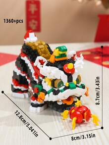 5000pcs Lion Dance Building Blocks, Micro Particle Building Block Set, Adult Building Block Set, High Difficulty Assembly Adult Stress Relief Building Blocks, Chinese New Year Decor, Creative Desktop Decoration, Festive Decor, New Year Gift - New Year Lion Dance Building Block Set - View 7