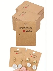 100pcs 5x4cm Fashion Earring Display Cards, Various Styles Earring Stud Presentation Paper Cards
