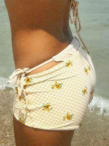 Women's 2 Piece Bikini Set Fashion Halter Neck Swimsuit With Shorts Summer Two Piece Bathing Suit - Lemon Yellow - View 5