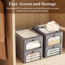 Clothes Storage Bins With Metal Frame 3 Pack, Fabric Stackable Storage Bags With Lids, Zipper, Foldable Clost Organizers Containers Clothing, Blanket, Winter Cloth, 25L - 3 + 25L - View 6