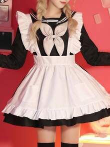 زي كوسبلاي موحد خادمة كاواييه ياباني قطعة واحدة، فستان أسود أساسي بأكمام طويلة، مناسب للارتداء اليومي، كروسبلاي، لوليتا، أنمي كوسبلاي، أداء المسرح - متعدد الألوان - مشاهدة 3