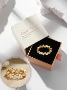 Hộp quà sang trọng, nhẫn vuông đính đá Cubic Zirconia, trang sức thời trang dự tiệc cưới cho nữ, chất liệu đồng không phai màu và không gây dị ứng, món quà lý tưởng cho dịp lễ. - Vàng - Xem 8