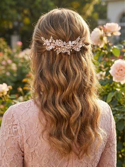 1pc Handmade Floral Design Bridal Hair Clip, Luxurious European Style Wedding Bride Headpiece Valentine's Day Accessories