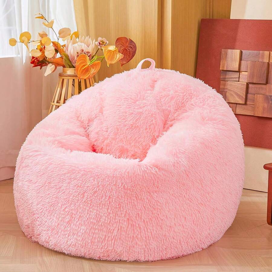 Plush Pink Bean Bag Chair Covers – Soft Furry Shaggy Pink Bean Bag Chair Cover For Kids Girl, Stuffed Animals Bean Bag Storage, No Filler, 38"X38"X40" - Baby Pink - View 1