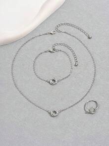 3pcs Silver Fashion Jewelry Set: 1pc Pendant Necklace + 1pc Pendant Bracelet + 1pc Ring - Silver - View 5