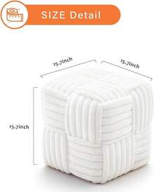 Reposapiés otomano de piel sintética de 15.pulgadas, taburete cuadrado de cambiador, no requiere montaje, asiento acolchado suave para recámara, sala de estar, entrada (rosa) - Blanco - Ver 11