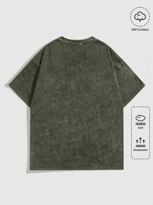 230GSM Heavy Washed T-Shirt- Jesus Loves You Religious Pattern T-Shirt, Pink Green And Pink Letters Double-Sided Print- Christian Clothing, Unisex Crew Neck Top, Suitable For Church, Casual Wear, Gift Giving- Machine Washable Soft Crew Neck - 軍綠色 - 查看 2