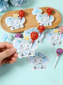48 chiếc kẹo mút hình voi xanh dùng để trang trí thiệp, tiệc sinh nhật bé trai chủ đề voi xanh/tiệc tiết lộ giới tính em bé, thẻ gói quà, thiệp sinh nhật, nhãn dán trang trí, trang trí nhà cửa, trang trí bàn làm việc, đồ dùng cho tiệc tiết lộ giới tính em bé chủ đề voi xanh, trang trí sinh nhật, đồ dùng tự làm gói quà, trang trí sinh nhật, quà tặng tiệc tiết lộ giới tính em bé, đồ trang trí quà tặng, trang trí tiệc mừng em bé chào đời, trang trí tiệc tiết lộ giới tính. - voi xanh - Xem 3