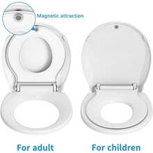 Asiento de inodoro redondo con asiento para niños, material segur-o de polipropileno, asiento de inodoro 2 en 1 para asiento de bebé integrado familiar, extraíble, 17 pulgadas, cierre suave + fácil de - Blanco - Ver 5