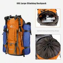 Mochila impermeable de 60L para senderismo y camping con cubierta de lluvia, mochila grande para deportes al aire libre, viajes y escalada - Dorado - Ver 5