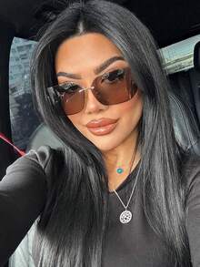 1 par de gafas de moda sin marco estilo Y2K para mujeres, con montura curva, gafas personalizadas - Marrón - Ver 3