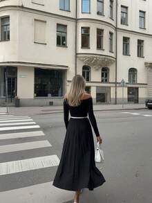 Elegant Women's Woven Fabric Long Off-Shoulder Dress, Backless Design, Perfect For Party Occasions - Black - View 5