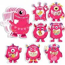 32 Pack Valentines Day Cards For Kid Classroom, Monster Happy Valentines Cards For Kids Candy, Funny Valentines Exchange Cards For School Boys Girls, Unique Valentine Party Favors Gifts - Màu Hoa hồng đỏ - Xem 2