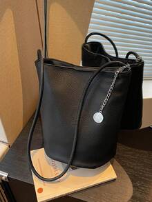 Retro Bucket Handbag For Women, New Fashion Versatile Tote Shoulder Bag, Large Capacity, Stylish Underarm Bag - Black - View 1