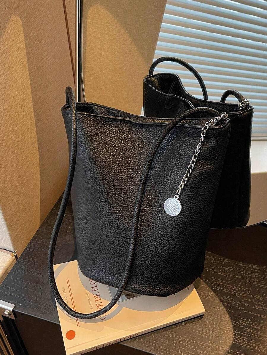 Retro Bucket Handbag For Women, New Fashion Versatile Tote Shoulder Bag, Large Capacity, Stylish Underarm Bag - Black - View 1