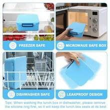 Lonchera Niño Bento Lunch Box con 4 Compartimentos y Cubiertos 1700ml Loncheras para Niño con Termo Fiambrera para Niños Adultos - Azul - Ver 4