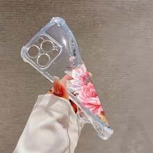 Bonita funda con diseño de peonías rosas, compatible con iPhone 16, 15, 14 Pro Max, 13, 12, 11, XR y XS Plus. Fabricada en silicona TPU, ofrece protección contra golpes y caídas, además de una excelente sensación al tacto. Es el regalo perfecto para familiares, amigos y seres queridos. - transparente - Ver 6