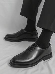 Men's Brogue Carved Breathable Formal Dress Shoes, Lace-Up Wedding & Office Shoes - Black - View 11