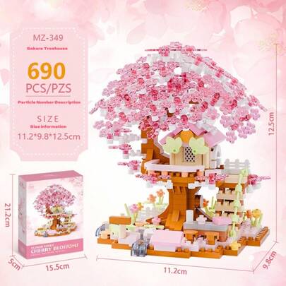 690pcs House Building Blocks - Forest Tree House Construction Blocks - Creative Handmade Street Scene House Toy - [Educational Assembly/Romantic Valentine's Gift/Forest Theme Gift/Family Interaction] Large Particle Assembling Model - Perfect Gift