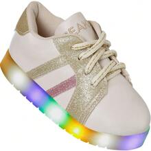 BEAKID Tenis Infantil Menina Luz Led Que Brilha Que Acende Promoção - Bege - Visão 8