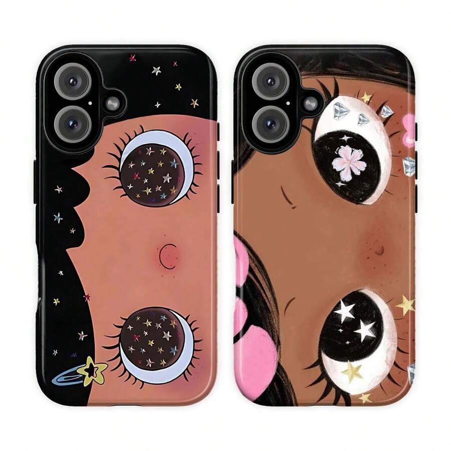 Dreamy INS Glittering Big Eyes Comic Girl Lovely Phone Case, Cute Kawaii Big Eye Anime Phone Case For IPhone 17 16 15 14 13 12 11 Pro Max X XS & SS Galaxy S21–S25 Plus Ultra, Kawaii Aesthetic Big Eyelash Tough Case,Cute Y2K Cartoon Girl Gift For Her Him - 選項 2 - 查看 1