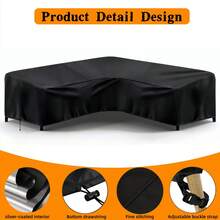 V-Shaped Patio Sofa Cover, Outdoor L-Shaped Sofa Cover, Outdoor Garden Furniture Cover. Suitable For Most V-Shaped And L-Shaped Sofas. Made Of 300D Oxford Cloth, Waterproof, Dustproof, And UV-Resistant. Adjustable Wind-Proof Clips At The Bottom, Drawstring Design For All-Weather Protection. - Black - View 6