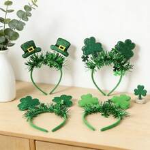 1件圣帕特里克节爱尔兰头箍，三叶草亮片+绿色帽子元素节日头饰，派对氛围装饰头箍，爱尔兰节日主题服装配饰 - 彩色 - 查看 10