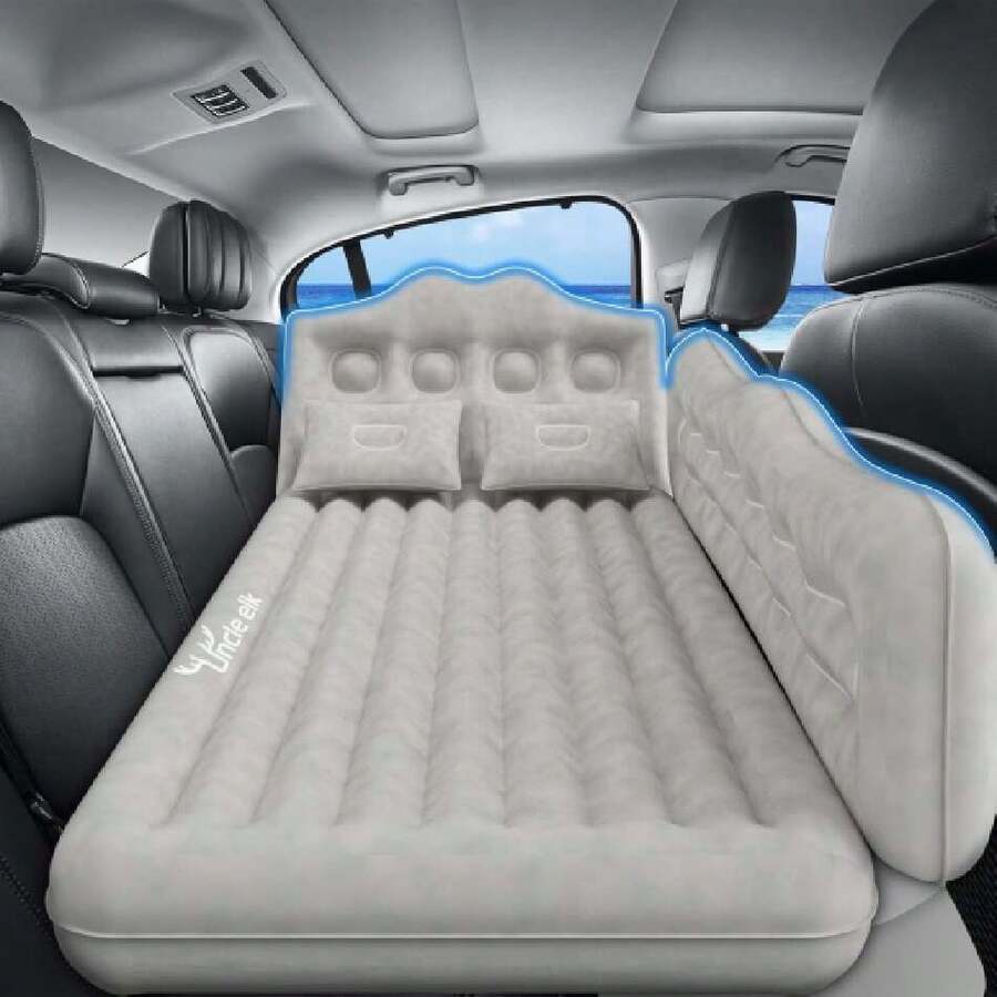 Car Air Mattress Bed: Inflatable Back Seat Air Mattress For Car, Thickened Camping Sleeping Pads With 2 Pillows & Air Pumps, Fits Sedan/Truck/SUV, Grey,37105545 - 深灰色 - 查看 1