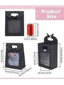 12个优雅黑色礼品袋，带透明窗口，纸质派对礼品袋，带提手和蝴蝶结，非常适合情人节、婚礼、新娘送礼会、生日、母亲节、单身派对等场合！ - 黑色 - 查看 4