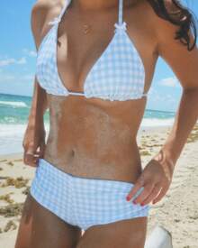 Women's 2 Piece Bikini Set Fashion Halter Neck Swimsuit With Shorts Summer Two Piece Bathing Suit - 淺藍色 - 查看 2