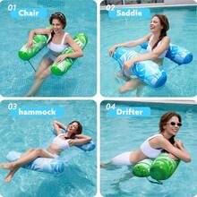 Sloosh 2 Packs Hammock Pool Floats Adults 4-in-1 Multi-Purpose Inflatable Pool Floats PVC Water Hammock Lounge Floaties - Azul Verde - Ver 1
